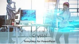  Presentation with tank - Beautiful PPT theme featuring fish swimming in a tank against woman in virtual reality video glass using digital tablet backdrop and a light blue colored foreground