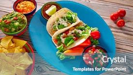  Presentation with fish tacos - Presentation theme enhanced with fish tacos mexican food background and a teal colored foreground