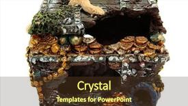  Presentation with treasure chest - Colorful presentation enhanced with fish tank - treasure chest aquarium ornament isolated backdrop and a tawny brown colored foreground