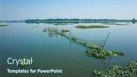  Presentation with lake fish - PPT theme consisting of fish-traps-on-taung-tha background and a ocean colored foreground