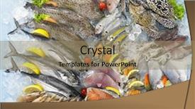  Presentation with seafood - PPT theme enhanced with fish type - variety of seafood background and a coral colored foreground