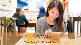  Presentation with japanese ramen - Amazing PPT layouts having fish type - woman using mobile phone backdrop and a yellow colored foreground