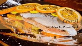  Presentation with citrus - Presentation design enhanced with fish-with-citrus-fruits-preparing background and a yellow colored foreground