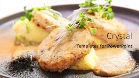  Presentation with culinary - PPT theme with fishcakes-with-garden-cress-closeup background and a yellow colored foreground