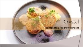  Presentation with food fish - Beautiful slide set featuring fishcakes-with-garden-cress-side backdrop and a yellow colored foreground