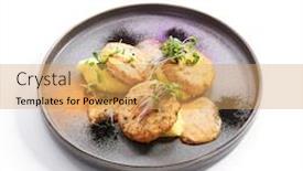  Presentation with food fish - Slide deck with fishcakes-with-garden-cress-side background and a yellow colored foreground