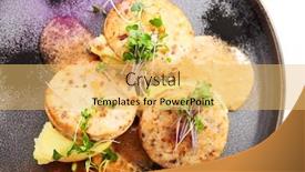  Presentation with food fish - Presentation design with fishcakes-with-garden-cress-top background and a yellow colored foreground