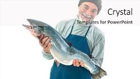  Presentation with salmon fish - Cool new PPT theme with fisher holding a big atlantic backdrop and a white colored foreground