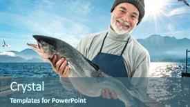  Presentation with atlantic - Amazing PPT theme having fisher holding a big atlantic backdrop and a ocean colored foreground