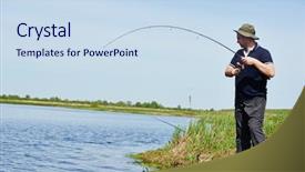  Presentation with fishing - Audience pleasing PPT layouts consisting of fisher man with spinning fishing backdrop and a sky blue colored foreground