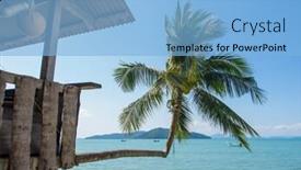  Presentation with coconut tree - Amazing slide deck having fisherman cabin on the beach built on a coconut tree backdrop and a light blue colored foreground