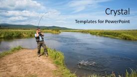  Presentation with pink river - Slide deck featuring fisherman catches of salmon pink salmon on the river mouth background and a light blue colored foreground