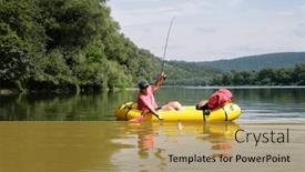  Presentation with boat river - Slides with fisherman-caught-a-fish background and a  colored foreground