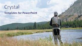  Presentation with fisherman - Cool new slide set with fisherman-fishing-from-riverbank backdrop and a sky blue colored foreground