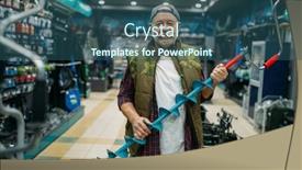  Presentation with drill - PPT theme featuring fisherman-holds-a-drill background and a ocean colored foreground