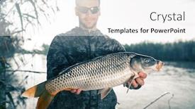  Presentation with fisherman - Audience pleasing PPT layouts consisting of fisherman-holds-carp-fish backdrop and a white colored foreground