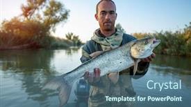  Presentation with fisherman - Slide deck having fisherman-holds-the-big-asp background and a ocean colored foreground