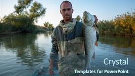  Presentation with fisherman - PPT theme having fisherman-holds-the-big-asp background and a ocean colored foreground