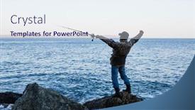  Presentation with sea fishing - Presentation design having fisherman-meditates-before-fishing background and a sky blue colored foreground
