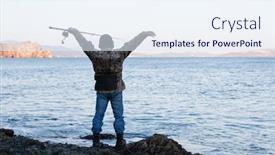  Presentation with sea fishing - Beautiful presentation theme featuring fisherman-meditates-fishing-on-sea backdrop and a sky blue colored foreground