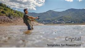  Presentation with fishing - Colorful PPT theme enhanced with fisherman-pulling-a-fish backdrop and a light gray colored foreground