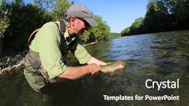  Presentation with trout - Presentation theme enhanced with fisherman releasing trout in river background and a tawny brown colored foreground