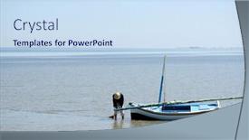  Presentation with fisherman - PPT theme featuring fisherman standing in the shallow water is preparing boat background and a sky blue colored foreground