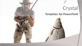  Presentation with fisherman - Amazing presentation theme having fisherman with big fish crucian carp carassius auratus gibelio isolated on white backdrop and a white colored foreground