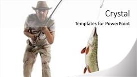  Presentation with fisherman - PPT layouts having fisherman with big fish - pike esox lucius isolated on white background and a white colored foreground