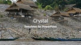  Presentation with mekong - Slides enhanced with fishermans village on the shore of the mekong river background and a gray colored foreground