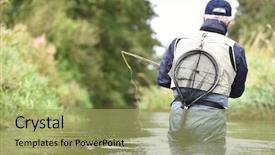  Presentation with top view of amazon river - Slide set enhanced with fishermen - back view of fly-fisherman fishing background and a mint green colored foreground
