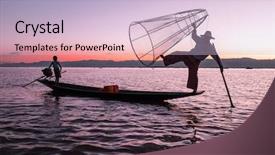  Presentation with fisherman - Beautiful presentation design featuring fishermen - silhouette of fisherman at sunset backdrop and a lemonade colored foreground
