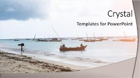  Presentation with sea fishing - Audience pleasing slide deck consisting of seashore with fishermen and fishing backdrop and a pink colored foreground