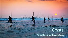  Presentation with sri lanka dunhinda falls - PPT theme consisting of fishermen at sunset near gall background and a ocean colored foreground