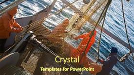  Presentation with fish - Cool new PPT theme with fishermen-choose-a-trawl backdrop and a tawny brown colored foreground