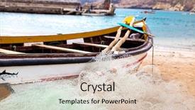  Presentation with old fishing boat - Slide set enhanced with fishermen on the beach background and a lemonade colored foreground