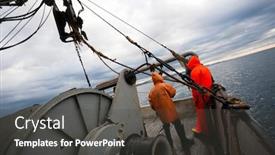  Presentation with sea fishing - Amazing PPT theme having fishermen-on-the-deck backdrop and a dark gray colored foreground