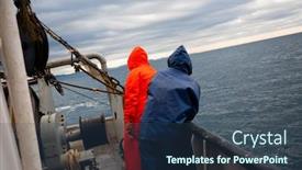  Presentation with sea fishing - Colorful slide set enhanced with fishermen-on-the-deck backdrop and a ocean colored foreground