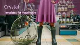  Presentation with fishing net - Amazing PPT theme having fisherwoman-in-boots-holds-net backdrop and a violet colored foreground
