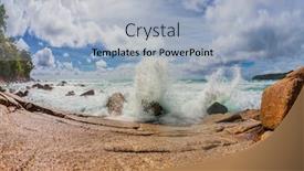  Presentation with sky sun - Beautiful PPT theme featuring fisheye-view-on-stones-beach backdrop and a light blue colored foreground