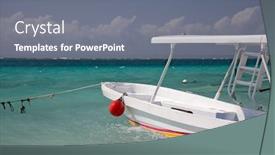  Presentation with fishing boat - Colorful PPT layouts enhanced with fishing and snorkeling boat in marina backdrop and a gray colored foreground