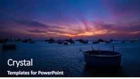  Presentation with word gone fishing - Colorful presentation theme enhanced with ne - fishing baskets at sunset backdrop and a navy blue colored foreground