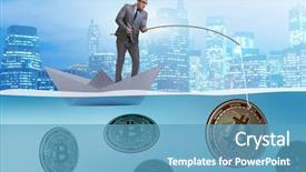  Presentation with bitcoins - Theme featuring fishing bitcoins in cryptocurrency mining background and a teal colored foreground