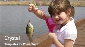  Presentation with fish - Amazing presentation theme having fishing blue - young girl holding a fish backdrop and a coral colored foreground