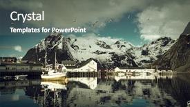  Presentation with spring of water - Theme enhanced with fishing boat - spring sunset - reine lofoten background and a gray colored foreground