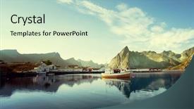  Presentation with galápagos islands - Slide deck featuring fishing boat - sunset - reine lofoten islands background and a soft green colored foreground