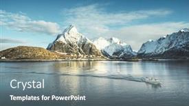  Presentation with fishing boat - Slide set featuring fishing-boat-and-reine-village background and a gray colored foreground