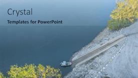  Presentation with ramp - Presentation design enhanced with fishing-boat-at-a-ramp background and a light blue colored foreground