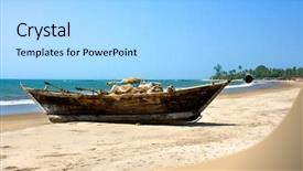  Presentation with goa beach - Beautiful PPT theme featuring fishing boat at asvem beach backdrop and a light gray colored foreground