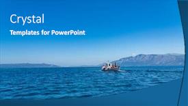  Presentation with sea fishing - Colorful slide deck enhanced with fishing-boat-at-sea backdrop and a gray colored foreground